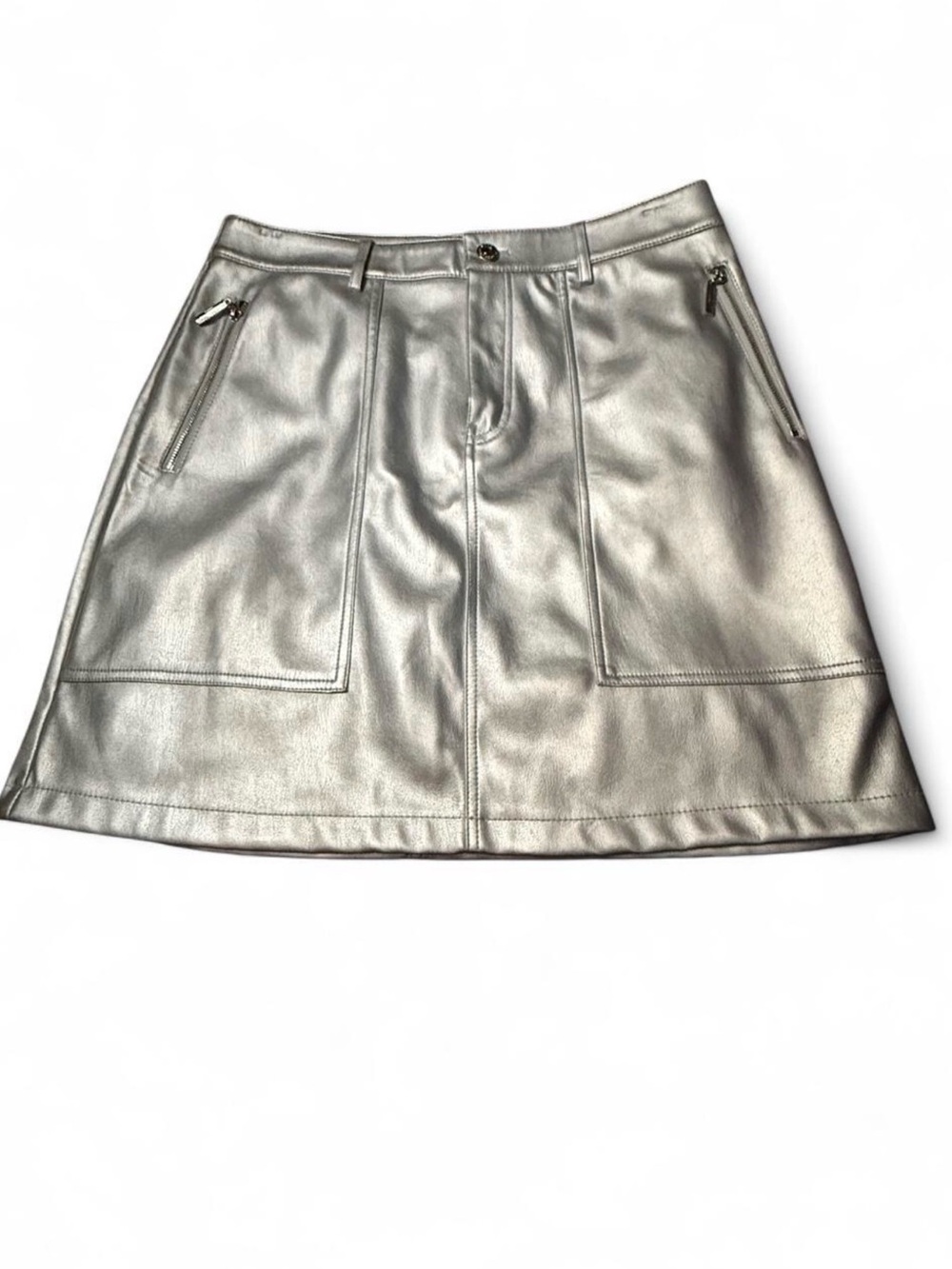 NWT Marc New York Jeans Metallic Silver Faux Leather Mini Skirt Size 10